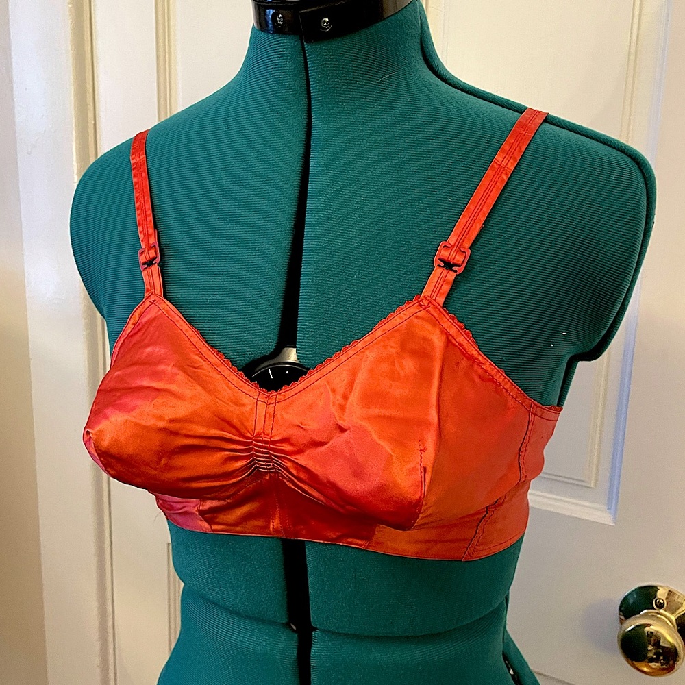 Vintage 1940s red satin bra 32B